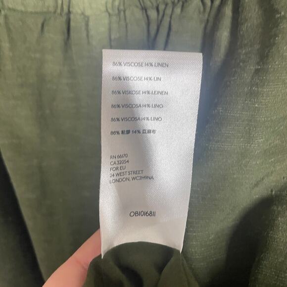 By Anthropologie Medium Nicole Linen Puff Sleeve Shift Dress Green Button Up - Picture 12 of 13